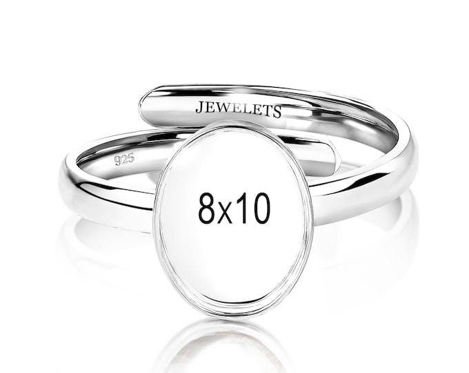 925 Sterling Silver 8x10mm Ring Blank – Oval Bezel Cup Adjustable Band – DIY Resin & Memory Jewelry Setting