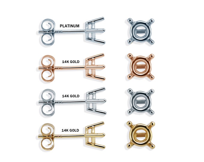 Gold Stud Blank Earring 4 Prong 14K, 18K Yellow Gold, White Gold, Platinum