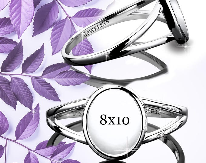 925 Sterling Silver 8x10 mm Ring Blank – Oval Bezel Cup Setting – Rhodium Plated Ring Base for Cabochons, Gemstones, Resin
