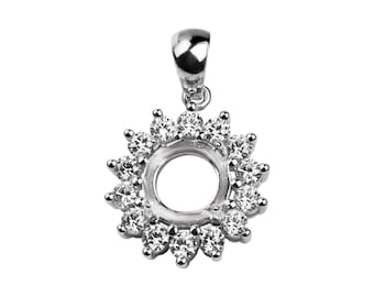 925 Silver Pendant Blank – 8 mm Halo Prong Setting for Cabochon – Rhodium Plated