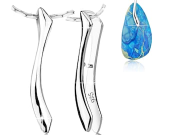 925 Sterling Silver Rhodium Plated Double-Sided Pinch Bail with Pins – Pendant Connector for Drilled Gemstones – DIY Jewelry Finding