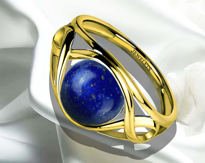 Lapis Lazuli Silver Ring with Celtic Knot Design | Gold Plated 925 Sterling Silver | 10mm Round Lapis Lazuli Gemstone | Boho Jewelry