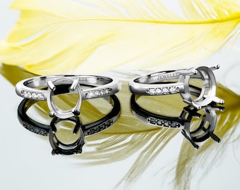 Silver Ring Blank Oval 8x10mm Side CZ Accents, DIY Fine Jewelry