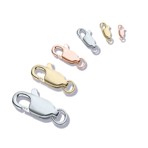 Lobster Clasps Shape With Ring 14K or 18K, White Gold, Yellow Gold, Pink Gold, Platinum
