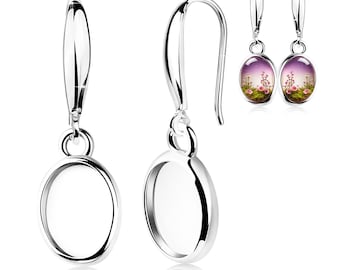 925 Sterling Silver 7x9 mm Oval Earring Blanks – Rhodium Plated Bezel Cup Settings – Cabochon DIY Jewelry Findings