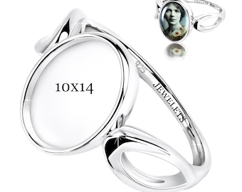 925 Sterling Silver 10x14 mm Bezel Cup Ring Blank – Solid Cathedral Style Base Mounting – Keepsake & Resin Art Jewelry Setting