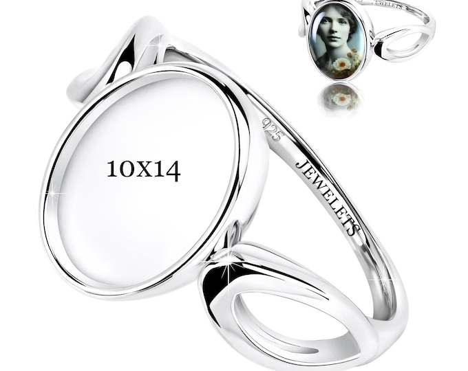 925 Sterling Silver 10x14 mm Bezel Cup Ring Blank – Solid Cathedral Style Base Mounting – Keepsake & Resin Art Jewelry Setting