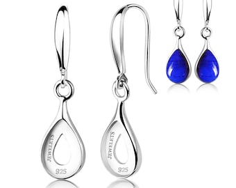 925 Sterling Silver 7.5x10 mm Pear Earring Blanks, Rhodium Plated Teardrop Dangle Settings, Cabochon Base for Gemstone, Resin & DIY Jewelry