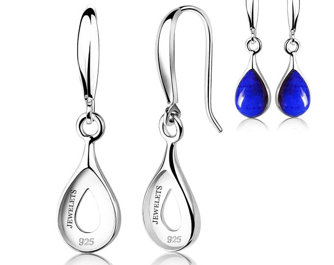 925 Sterling Silver 7.5x10 mm Pear Earring Blanks, Rhodium Plated Teardrop Dangle Settings, Cabochon Base for Gemstone, Resin & DIY Jewelry