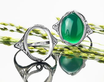 Silver Ring Blank 13x18 mm – 925 Sterling Silver Rhodium Plated Bezel Setting Base | DIY Jewelry Making Ring Mount