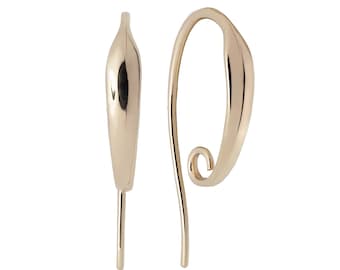 14K Gold Ear Hooks Pair, 23mm Long, 10 mm Width, 2,5 mm Front Side, Yellow Gold 14K