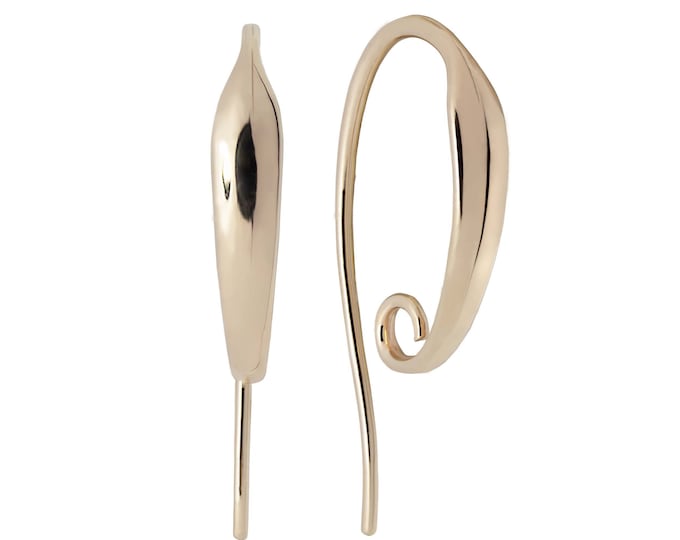 14K Yellow Gold Ear Hooks – 1 Pair | 23mm Long, 10mm Wide, 2.5mm Front | Fine Jewelry Findings for Earrings | Classic, Elegant