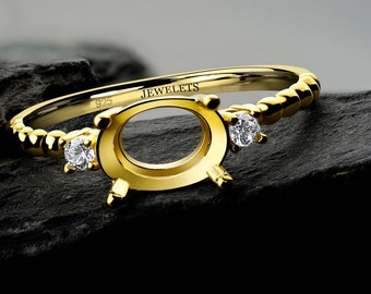 Gold Plated Silver 6x8 mm Ring Blank – Oval Prong Setting Base – DIY Jewelry Mounting for Cabochon or Faceted Gemstones – Ring Making Supply