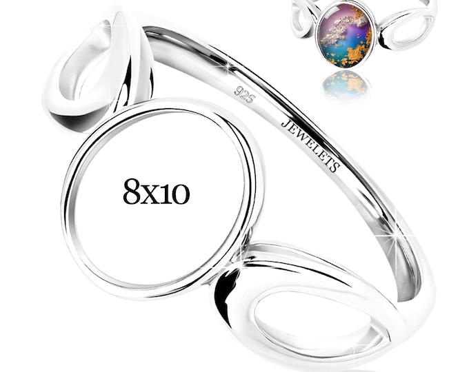 925 Sterling Silver Bezel Cup 8x10 mm Pendant Blank – Solid Cathedral Style Base Mounting Rhodium Plated – Oval Keepsake Base