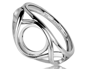 925 Silver Ring Blank – 10mm Round Half Bezel Setting | Celtic Knot Design | Unisex Boho Spiritual Jewelry Base-Rhodium  Plated