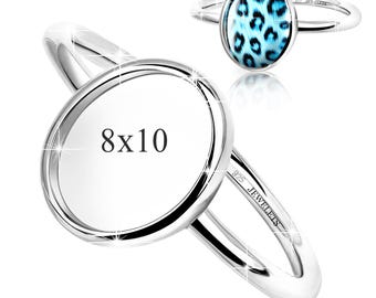 Sterling Silver 8×10 mm Ring Blank – Oval Bezel Cup | Rhodium Plated Keepsake & Resin Art Jewelry Base | Minimalist Plain Style