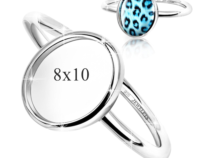 Sterling Silver 8×10 mm Ring Blank – Oval Bezel Cup | Rhodium Plated Keepsake & Resin Art Jewelry Base | Minimalist Plain Style