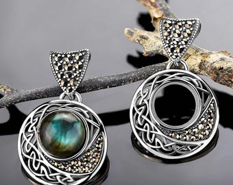 Silver Celtic Knot Pendant Blank – 10mm Round Bezel Setting with Marcasite Accents | Pendant Base