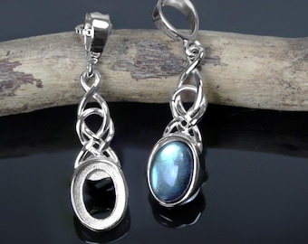 Celtic Silver Blank Pendant – 925 Rhodium Plated Bezel Setting for 6x8mm Oval Gemstones – DIY Jewelry Base