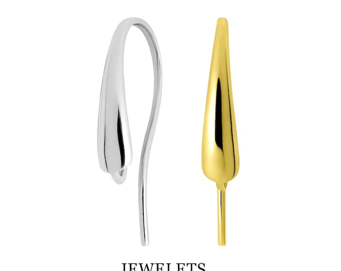 14K Gold Ear Hooks Pair, 23mm Long, 10 mm Width, 2,5 mm Front Side, Yellow Gold 14K