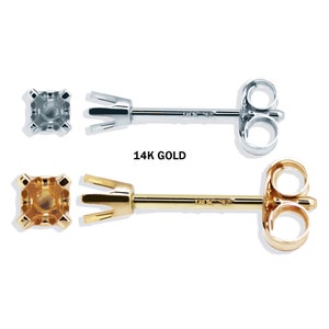 Gold Stud Earring Blank with Friction Nut, 14K, 18K, Yellow Gold, White Gold
