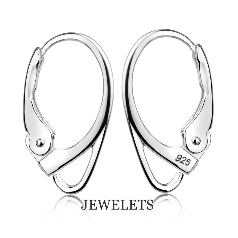 925 sterling silver lever back earring closures pair for DIY jewelry.
Earring findings hypoallergenic.
Silver lever back earring closures for handmade fine jewelry lever back pair for repair and replacement earrings.
