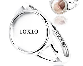 925 Sterling Silver Ring Blank – 10 mm Round Bezel Cup – Cabochon Mount Base – DIY Jewelry Setting for Gemstones, Resin & Glass, Rhodium