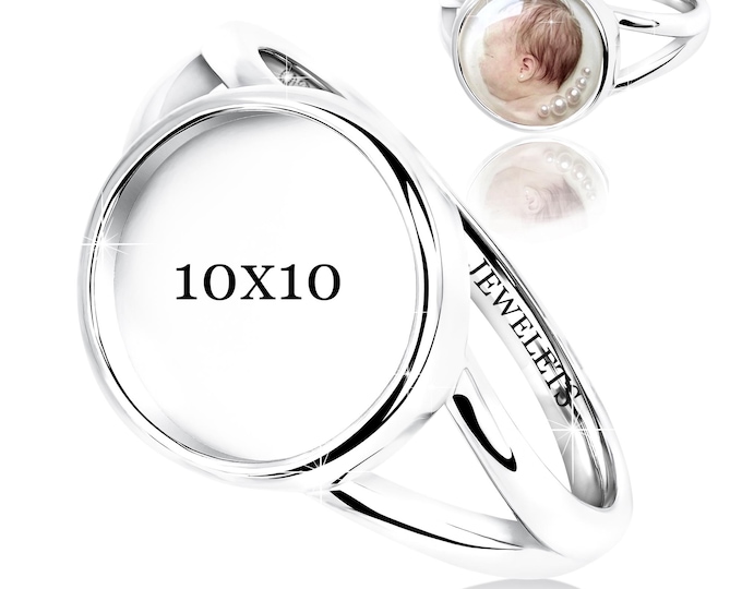 925 Sterling Silver Ring Blank – 10 mm Round Bezel Cup – Cabochon Mount Base – DIY Jewelry Setting for Gemstones, Resin & Glass, Rhodium