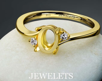 Silver Ring 5x7 Blank Gold Plated Cabochon Setting Base
