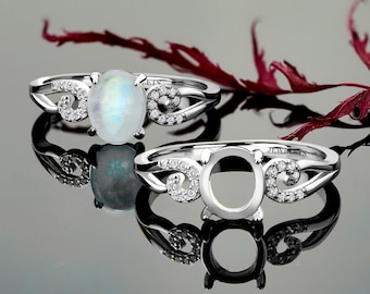 Silver Ring Blanks 7x9 mm 18 Cubic Zirconia Side Stones Rhodium Plated