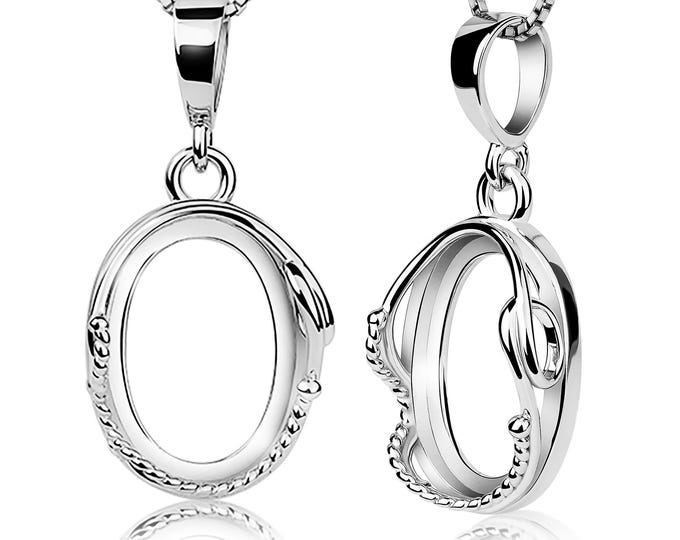 Silver Pendant Blank, 10x14 mm, Rhodium Plated Bezel Setting with Flexible Wire – Adjustable Cabochon Mount