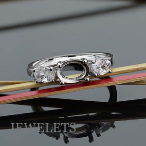 925 Silver Ring Blank 6x8 Prong Setting Base Side Stone 4x6 Mounting