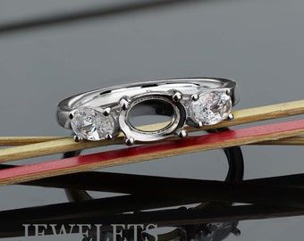 925 Silver Ring Blank 6x8 Prong Setting Base Side Stone 4x6 Mounting