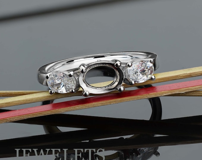 925 Silver Ring Blank 6x8 Prong Setting Base Side Stone 4x6 Mounting