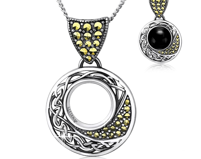 Silver Celtic Knot Pendant Blank – 10mm Round Bezel Setting with Marcasite Accents | Pendant Base