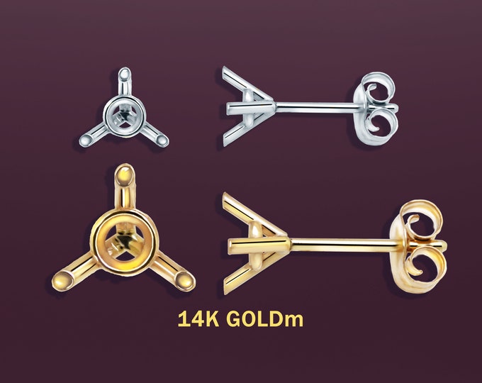Gold Stud Earring Blank with Friction Nut, 14K, 18K, Platinum