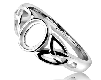 Silver Ring Blank, Oval 5x7 mm, Celtic Bezel Setting Ring Mounting, Rhodium and Gold Plated