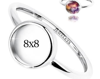 925 Sterling Silver 8 mm Round Bezel Cup Ring Blank – Rhodium Plated Minimalist Cabochon  – Keepsake & Resin Art Jewelry Base for Women