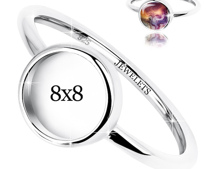 925 Sterling Silver 8 mm Round Bezel Cup Ring Blank – Rhodium Plated Minimalist Cabochon  – Keepsake & Resin Art Jewelry Base for Women