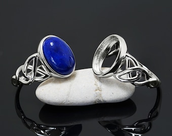 Silver Ring Blank 10x14 mm Celtic Theme 925 Rhodium Plated Bezel Setting Mounting