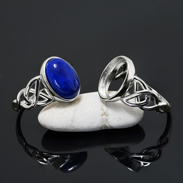 Bague vierge thème celtique, 10 x 14 mm, plaqué rhodium, bague serti clos, argent 925