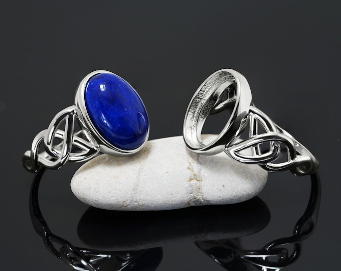 Silver Ring Blank 10x14 mm Celtic Theme 925 Rhodium Plated Bezel Setting Mounting