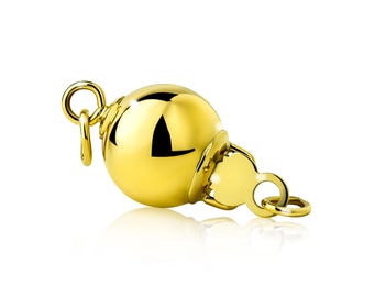 14K Gold Shiny Bead Necklace Clasp – Solid Gold Ball Clasp for Jewelry Making, Smooth Round Bead Closure, DIY Necklace Findings