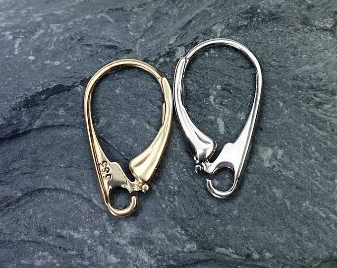 14K Fine Gold Lever Back Pair, 17mm Height, 10 mm Width, DIY Jewelry and Repair, LB014.14K