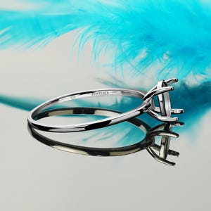 Sterling silver ring blank 6x8mm classic basket prong setting rhodium plated silver ring base. Basket setting ring blank for gemstones or cabochons.
Classic silver ring blank with prong mount for DIY jewelry making.