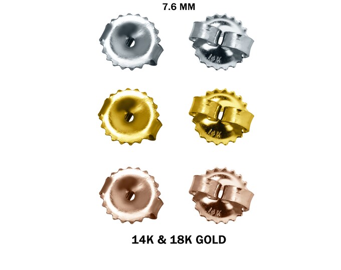 Solid Gold Ear Nuts, Earrings Stopper, 14K, 18K, Yellow Gold, White Gold, Pink Gold