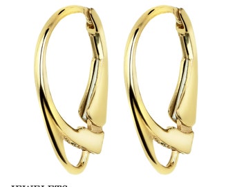 14K Gold Lever Back Pair, Yellow and White Gold, 17mm Long, 10 mm Width