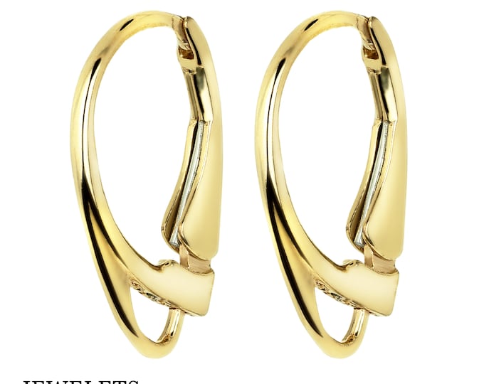 14K Gold Lever Back Pair, Yellow and White Gold, 17mm Long, 10 mm Width