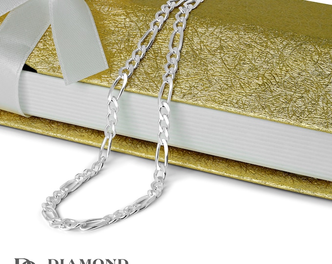 Sterling Silver Figaro Chain, 20" Silver Figaro Necklace,  Sterling Silver Chain,  3.9mm, Gauge: 29,