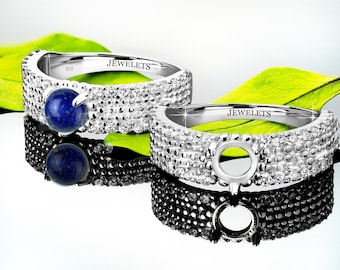 Sterling Silver 6 mm Round Ring Blank with Cubic Zirconia Shank, Semi Mount Band for Cabochon, DIY Jewelry Setting